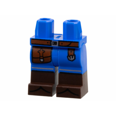 blue hips and legs with molded dark brown lower legs boots and printed reddish brown belt and pouch silver trim pattern