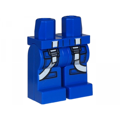 blue hips and legs with pockets knee pads and white straps with silver buckles pattern
