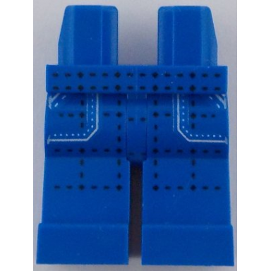 blue hips and legs with black stitching in grid and white pockets pattern