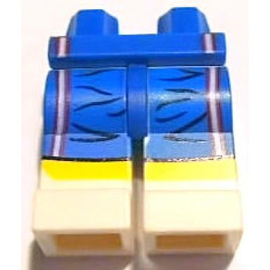 blue hips and white legs with wrinkles yellow stripe and white vertical lines pattern