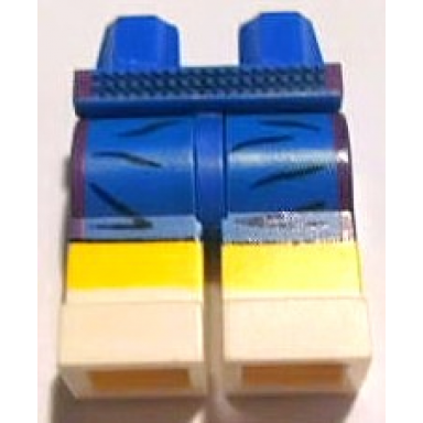 blue hips and white legs with wrinkles and yellow stripe pattern