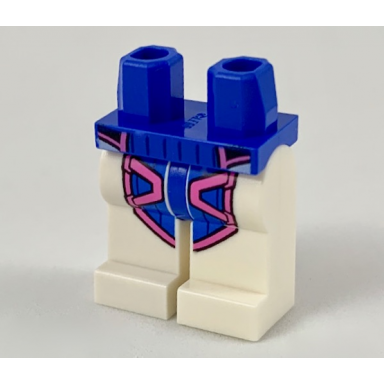 blue hips and white legs with blue panels with dark pink straps pattern