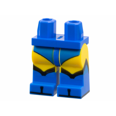blue hips and yellow legs with molded blue lower legs boots and printed leotard black angled boot tops and soles pattern