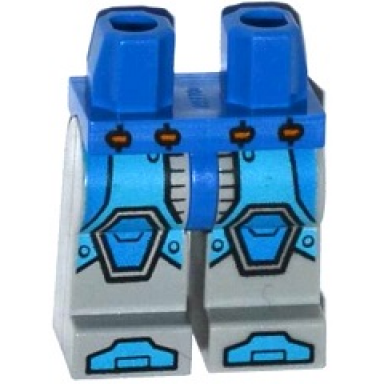 blue hips and light bluish gray legs with blue and dark azure armor blue hexagonal knee pads and dark azure boots pattern