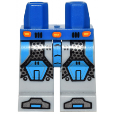 blue hips and light bluish gray legs with silver and dark azure armor dark azure hexagonal knee pads and dark azure and silver boots pattern