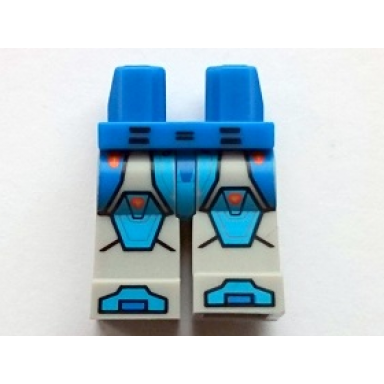 blue hips and light bluish gray legs with blue and dark azure armor plates hexagonal knee pads and shoe tips pattern