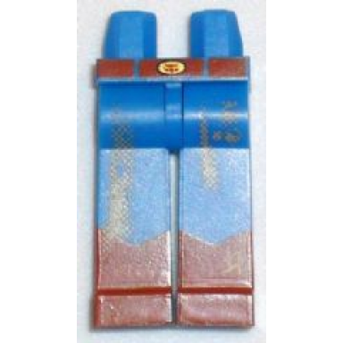 blue hips and long legs partially hollow with dark orange boots and dirt stains pattern woody