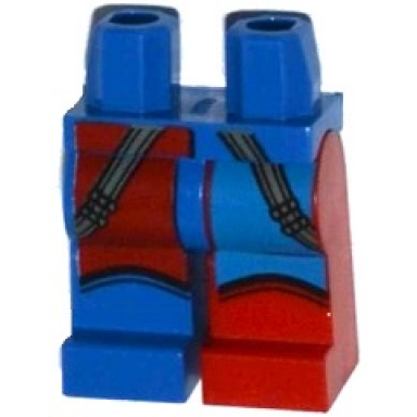 blue hips and 1 red left leg 1 blue right leg with blue and red quarters and dark bluish gray straps pattern