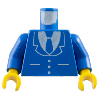 blue torso suit jacket with buttons and pockets over white shirt tie pattern blue arms yellow hands
