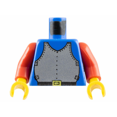 blue torso castle silver breastplate armor black belt with yellow buckle pattern red arms yellow hands