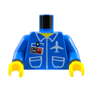 blue torso airplane crew male pockets id badge air and logo pattern blue arms yellow hands