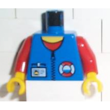 blue torso rescue coast guard logo name tag red collar zipper pattern red arms yellow hands