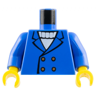 blue torso jacket with gold buttons over white sweater pattern blue arms yellow hands