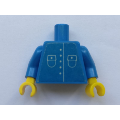 blue torso town shirt with 5 buttons and 2 pockets and no collar pattern sticker blue arms yellow hands
