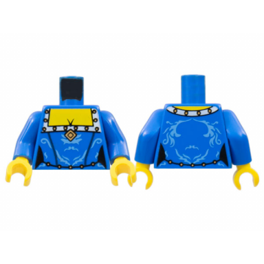 blue torso castle fantasy era squared neckline with gold trim pattern queen blue arms yellow hands