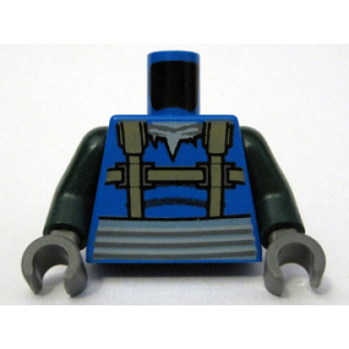 blue torso dark tan straps over torn shirt light bluish gray belt and ponytail on back pattern sw turk falso dark green arms dark bluish gray hands