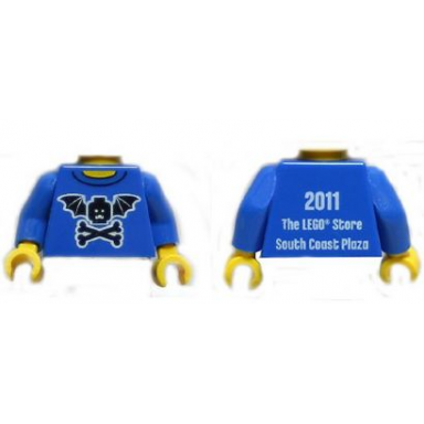 blue torso black bat minifigure head with wings and crossbones yellow neck 2011 the lego store south coast plaza on back pattern blue arms yellow hands