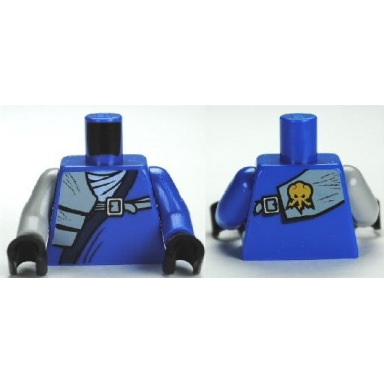 blue torso ninjago wrap with shoulder pouch and belt pattern blue arm left light bluish gray arm right black hands