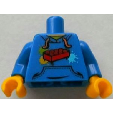 blue torso hooded sweatshirt with blue pocket drawstring and red brick pattern blue arms yellow hands