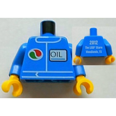 blue torso octan logo and upright font oil on front 2012 the lego store woodlands tx on back pattern blue arms yellow hands