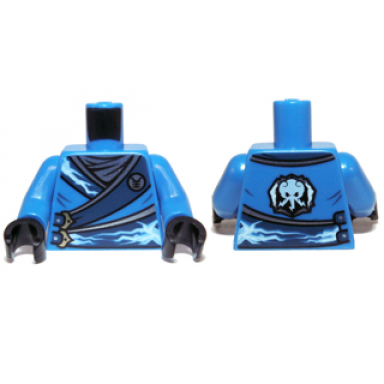 blue torso ninjago robe with silver buckles and lightning power emblem pattern blue arms black hands