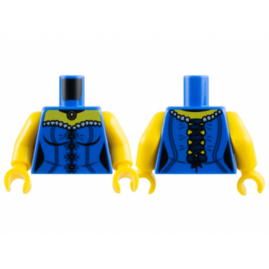 blue torso female corset with white trim and dark blue lines straps and bow pendant necklace yellow neck pattern yellow arms yellow hands