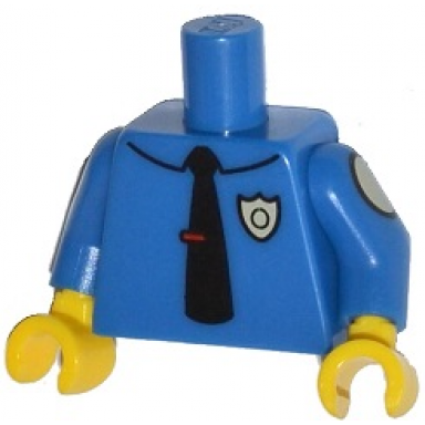 blue torso simpsons police shirt with collar tan badge black tie with red clip pattern blue arms with tan ovals pattern yellow hands