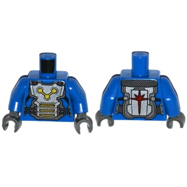 blue torso armor plate with straps and nova corps markings pattern blue arms dark bluish gray hands