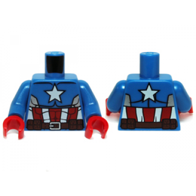 blue torso muscles outline with white star red and white stripes and brown utility belt pattern blue arms red hands