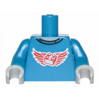 blue torso shirt with red wings and 2 x 2 brick pattern blue arms light bluish gray hands