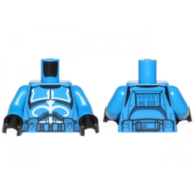 blue torso sw armor clone trooper with white senate commando captain markings with belt with pockets pattern blue arms black hands