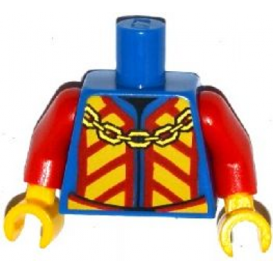 blue torso castle king jacket with red and yellow chevrons and gold chain pattern red arms yellow hands