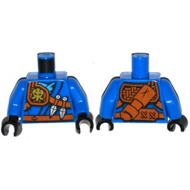 blue torso ninjago robe with belt knife scabbard and lightning power emblem pattern blue arms black hands