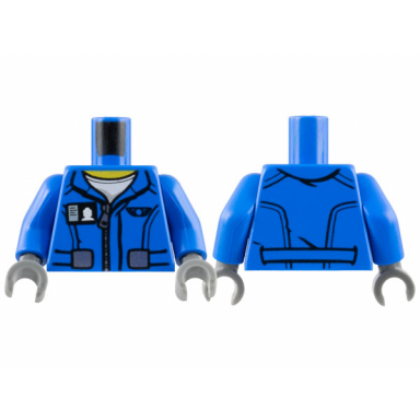 blue torso flight suit jacket with zipper and minifigure id badge pattern blue arms dark bluish gray hands