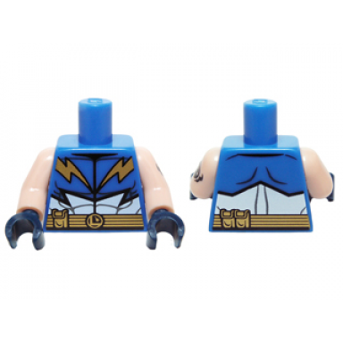 blue torso lightning lad muscles gold belt pouches pattern light nougat arm left with tattoo pattern light nougat arm right dark blue hands