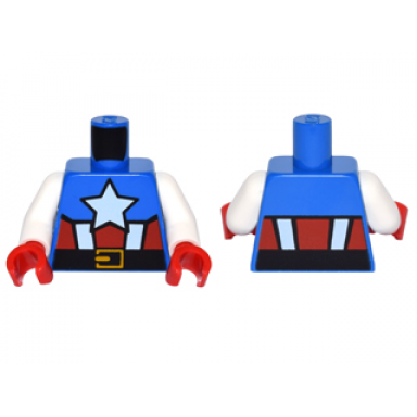 blue torso white star red and white stripes and black belt with gold buckle pattern white arms red hands