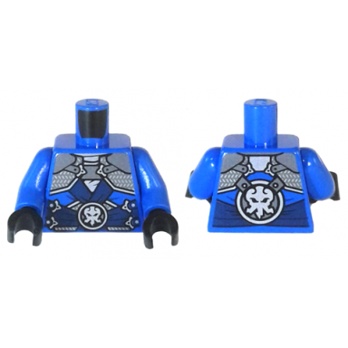 blue torso ninjago dark blue straps silver armor clasps and lightning emblem pattern blue arms black hands