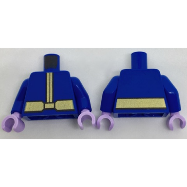 blue torso coat with gold center seam and wide gold belt pattern blue arms lavender hands