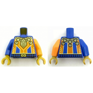 blue torso nexo knights orange stripes with gold bells and trim pattern orange arm left blue arm right pearl gold hands