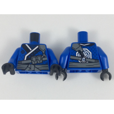 blue torso tunic dark bluish gray sash and utility strap black and white hem emblem on back pattern blue arms black hands