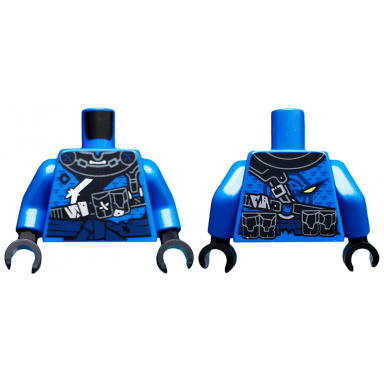blue torso ninjago armor tattered with dark blue sash pattern blue arms black hands