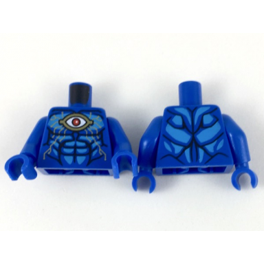 blue torso gold eye and circuitry red iris dark azure highlights black muscle lines pattern blue arms blue hands