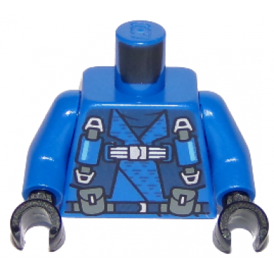 blue torso ninjago robe with straps and pouches dragon logo on back pattern blue arms black hands