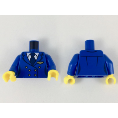 blue torso female jacket white shirt dark blue tie gold wings badge and buttons pattern blue arms yellow hands