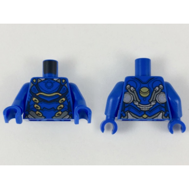 blue torso female armor black panel lines gold and copper highlights pattern blue arms blue hands
