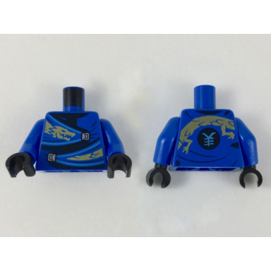blue torso wrapped robe with gold dragon head and tail silver clasps pattern blue arms black hands