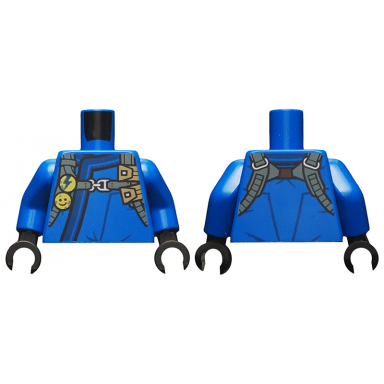 blue torso ninjago robe with dark blue hem and dark bluish gray harness pattern blue arms black hands