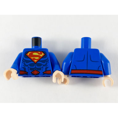 blue torso red and yellow superman logo dark blue muscles red belt pattern blue arms light nougat hands
