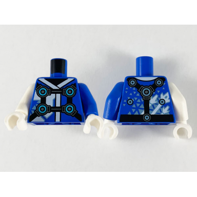 blue torso tunic white hems black straps medium azure circles pattern blue arm left white arm right white hands