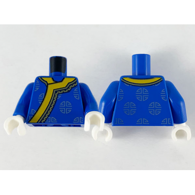 blue torso changshan white yellow hems and silver circle designs pattern blue arms white hands